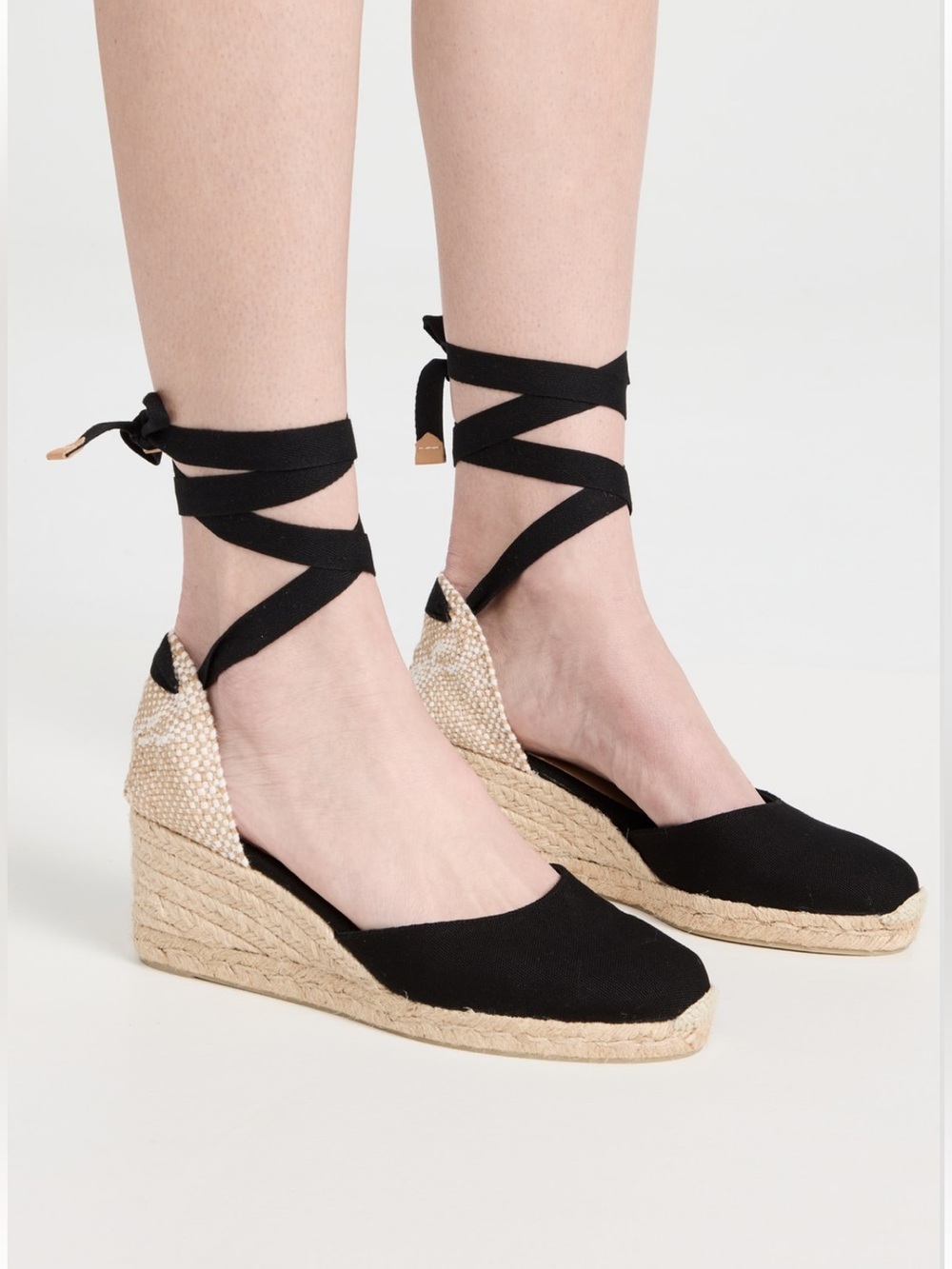 Castaner Black Canvas Espadrille Wedge with Ankle Tie